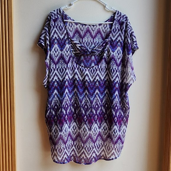 Torrid Purple Aztec ZigZag Sheer Polyester Blouse Size 1X - Picture 10 of 14